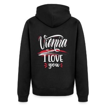 Wien, Vienna, Österreich Love-Vienna - Unisex Premium Bio Zip Hoodie - Schwarz - Hinten - Nico (187cm)