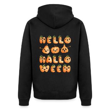 Hello Halloween Funny Pumpkin Motif Typography - Unisex Premium Organic Zip Hoodie - black - Back - Nico (187cm)