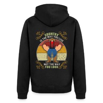 Country-Music, Countrymusik lustiger Cowboy Spruch - Unisex Premium Bio Zip Hoodie - Schwarz - Hinten - Nico (187cm)