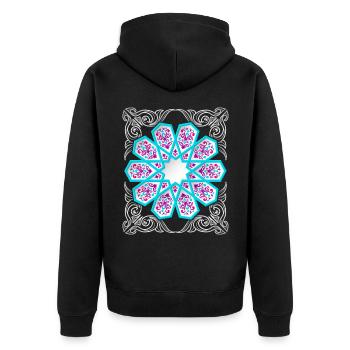 Persisches Ornament mit Silber-Dekor im 3d Stil - Unisex Premium Bio Zip Hoodie - Schwarz - Hinten - Nico (187cm)