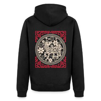 Chinesisches Horoskop China Jahr des Pferdes - Unisex Premium Bio Zip Hoodie - Schwarz - Hinten - Nico (187cm)
