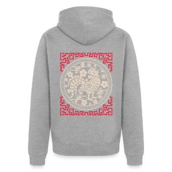 Horoscope chinois Chine Année du Coq - Veste à capuche bio Premium Unisexe - gris chiné - Dos - Nico (187cm)