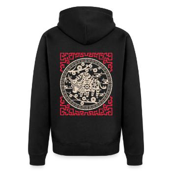 Chinese Horoscope China Year of the Ox - Unisex Premium Organic Zip Hoodie - black - Back - Nico (187cm)