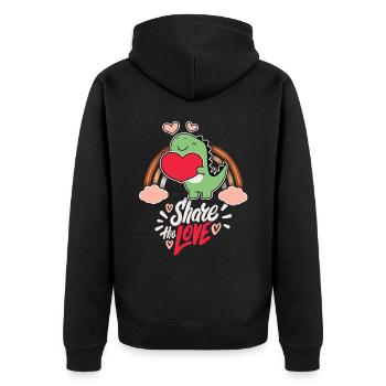 Lustiger Dinosaurier Liebe-Love Valentinstag - Unisex Premium Bio Zip Hoodie - Schwarz - Hinten - Nico (187cm)
