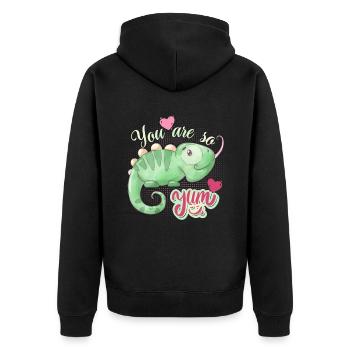 Amorous chameleon funny saying, love-love - Unisex Premium Organic Zip Hoodie - black - Back - Nico (187cm)