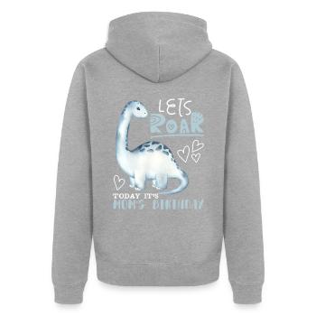 Dinosaure Mama-Mère, Joyeux anniversaire - Veste à capuche bio Premium Unisexe - gris chiné - Dos - Nico (187cm)
