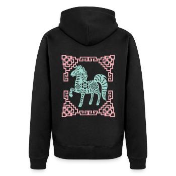 Jahr des Pferdes, Chinesisches Horoskop China - Unisex Premium Bio Zip Hoodie - Schwarz - Hinten - Nico (187cm)