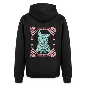 Année du Cochon, horoscope chinois Chine - Veste à capuche bio Premium Unisexe - noir - Dos - Nico (187cm)