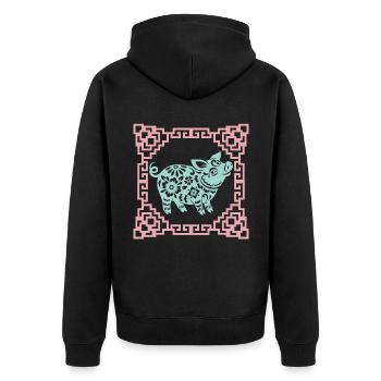 Année du Cochon, horoscope chinois Chine - Veste à capuche bio Premium Unisexe - noir - Dos - Nico (187cm)