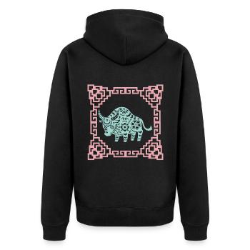 Year of the Ox, Chinese Horoscope China - Unisex Premium Organic Zip Hoodie - black - Back - Nico (187cm)