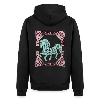 Jahr des Pferdes, Chinesisches Horoskop China - Unisex Premium Bio Zip Hoodie - Schwarz - Hinten - Nico (187cm)