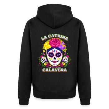 La-Catrina, Catrina-Calavera, Dia-de-los-Muertos - Unisex Premium Bio Zip Hoodie - Schwarz - Hinten - Nico (187cm)