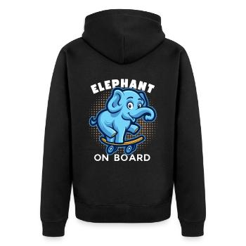 Lustiger Skater Elefant auf Skateboard Spruch - Unisex Premium Bio Zip Hoodie - Schwarz - Hinten - Nico (187cm)