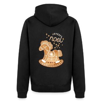Joyeux-Noel, Lebkuchen Pferd Weihnachten - Unisex Premium Bio Zip Hoodie - Schwarz - Hinten - Nico (187cm)