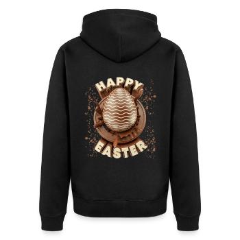 Ostern, Schokolade Osterei, Frohe Ostern Spruch - Unisex Premium Bio Zip Hoodie - Schwarz - Hinten - Nico (187cm)