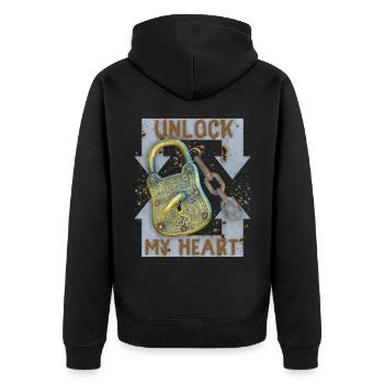 Valentine's Day saying, lock keys, love-love - Unisex Premium Organic Zip Hoodie - black - Back - Nico (187cm)