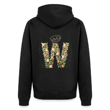 Monogramm Buchstabe W mit Krone, florales Ornament - Unisex Premium Bio Zip Hoodie - Schwarz - Hinten - Nico (187cm)