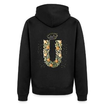 Monogramm Buchstabe U mit Krone, florales Ornament - Unisex Premium Bio Zip Hoodie - Schwarz - Hinten - Nico (187cm)