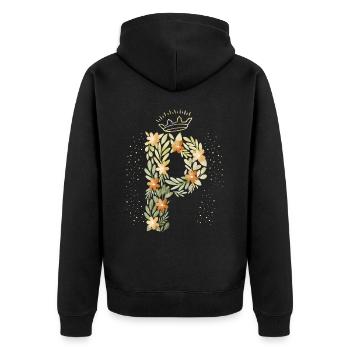 Monogramm Buchstabe P mit Krone, florales Ornament - Unisex Premium Bio Zip Hoodie - Schwarz - Hinten - Nico (187cm)