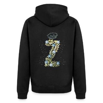 Monogramm Buchstabe Z mit Krone, florales Ornament - Unisex Premium Bio Zip Hoodie - Schwarz - Hinten - Nico (187cm)