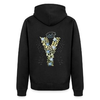 Monogramm Buchstabe Y mit Krone, florales Ornament - Unisex Premium Bio Zip Hoodie - Schwarz - Hinten - Nico (187cm)