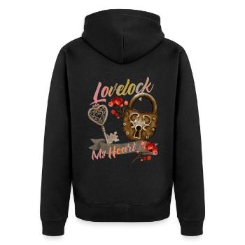 Valentine's Day Padlock Love Saying - Unisex Premium Organic Zip Hoodie - black - Back - Nico (187cm)