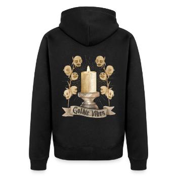 Goth, Gothic-Vibes Totenkopf und Kerze - Unisex Premium Bio Zip Hoodie - Schwarz - Hinten - Nico (187cm)