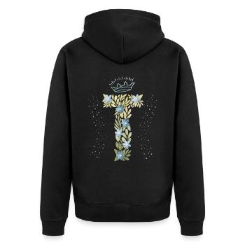 Monogramm Buchstabe T mit Krone, florales Ornament - Unisex Premium Bio Zip Hoodie - Schwarz - Hinten - Nico (187cm)