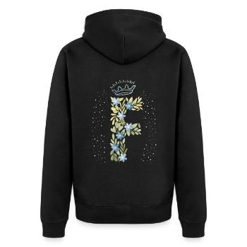 Monogramm Buchstabe F mit Krone, florales Ornament - Unisex Premium Bio Zip Hoodie - Schwarz - Hinten - Nico (187cm)