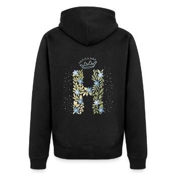 Monogramm Buchstabe H mit Krone, florales Ornament - Unisex Premium Bio Zip Hoodie - Schwarz - Hinten - Nico (187cm)