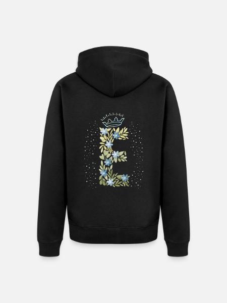 Lettre monogramme E avec couronne, ornement floral - Veste à capuche bio Premium Unisexe - noir