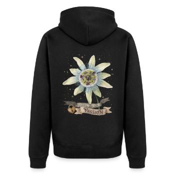 Passionsblume, Vintage-Botanische Illustration - Unisex Premium Bio Zip Hoodie - Schwarz - Hinten - Nico (187cm)