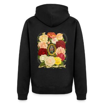 IHS Jesus Jesus Christus vintage-Rosenmotiv Spruch - Unisex Premium Bio Zip Hoodie - Schwarz - Hinten - Nico (187cm)