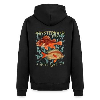 Pisces Vintage Illustration Love-Fish Saying - Unisex Premium Organic Zip Hoodie - black - Back - Nico (187cm)