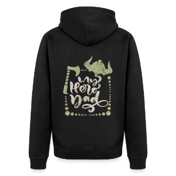 Wikinger Vatertag Spruch mit Wikinger-Helm und Axt - Unisex Premium Bio Zip Hoodie - Schwarz - Hinten - Nico (187cm)