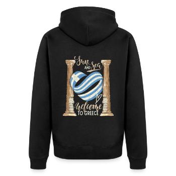 Griechenland, Sonne und Meer Antike Ruinen - Unisex Premium Bio Zip Hoodie - Schwarz - Hinten - Nico (187cm)