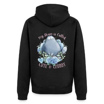 Dicke Katze lustiger Spruch, Cute-Chubby-Cat - Unisex Premium Bio Zip Hoodie - Schwarz - Hinten - Nico (187cm)