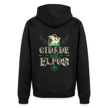 Boho-Cottagecore, Stadt-der-Elfen - Unisex Premium Bio Zip Hoodie - Schwarz - Hinten - Nico (187cm)