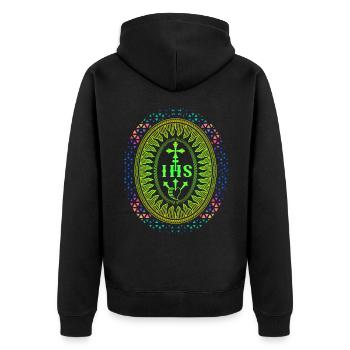 Jesus, Jesus Christus, IHS Jesuiten, Jesuitenorden - Unisex Premium Bio Zip Hoodie - Schwarz - Hinten - Nico (187cm)