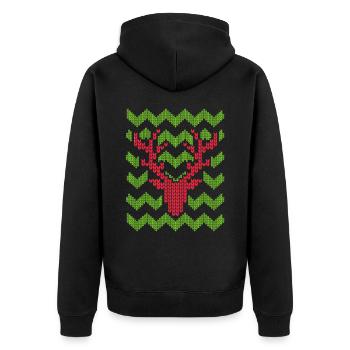 Rentier Weihnachten Strickmuster gestricktes Motiv - Unisex Premium Bio Zip Hoodie - Schwarz - Hinten - Nico (187cm)