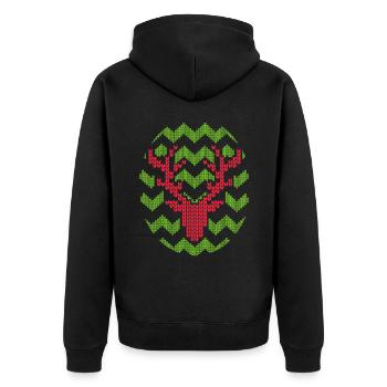 Rentier Weihnachten Strickmuster gestricktes Motiv - Unisex Premium Bio Zip Hoodie - Schwarz - Hinten - Nico (187cm)