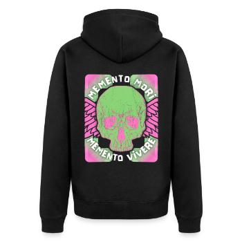 Memento Mori Memento Vivere Skull Saying - Unisex Premium Organic Zip Hoodie - black - Back - Nico (187cm)