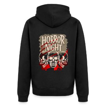 Horror Night, Spruch mit Totenkopf und Blut - Unisex Premium Bio Zip Hoodie - Schwarz - Hinten - Nico (187cm)