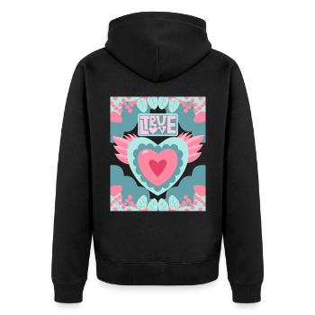Liebe-Spruch, True-Love, Valentinstag Motiv - Unisex Premium Bio Zip Hoodie - Schwarz - Hinten - Nico (187cm)