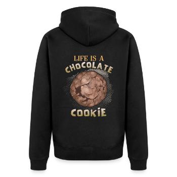 Chocolat, biscuits aux pépites de chocolat drôle de dicton - Veste à capuche bio Premium Unisexe - noir - Dos - Nico (187cm)