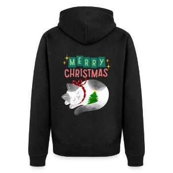 Cat with Christmas tree, Christmas saying - Unisex Premium Organic Zip Hoodie - black - Back - Nico (187cm)
