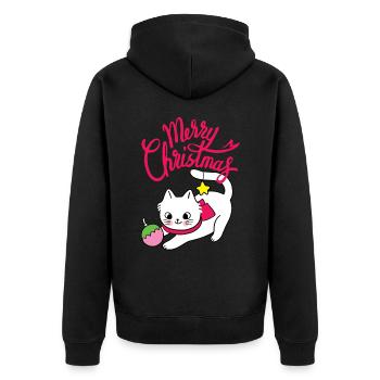 Funny Cat, Merry Christmas, Christmas Saying - Unisex Premium Organic Zip Hoodie - black - Back - Nico (187cm)