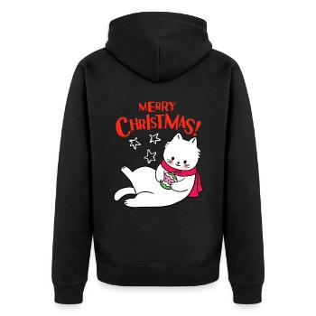 Merry Christmas Katze, lustiger Weihnachtsspruch - Unisex Premium Bio Zip Hoodie - Schwarz - Hinten - Nico (187cm)