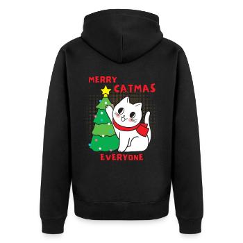 Cat with Christmas tree, funny saying, Pun - Unisex Premium Organic Zip Hoodie - black - Back - Nico (187cm)