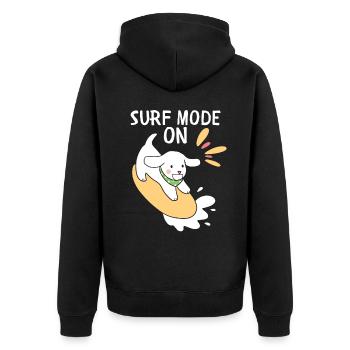 Drôle de surfeur, surf, chien avec planche de surf disant - Veste à capuche bio Premium Unisexe - noir - Dos - Nico (187cm)